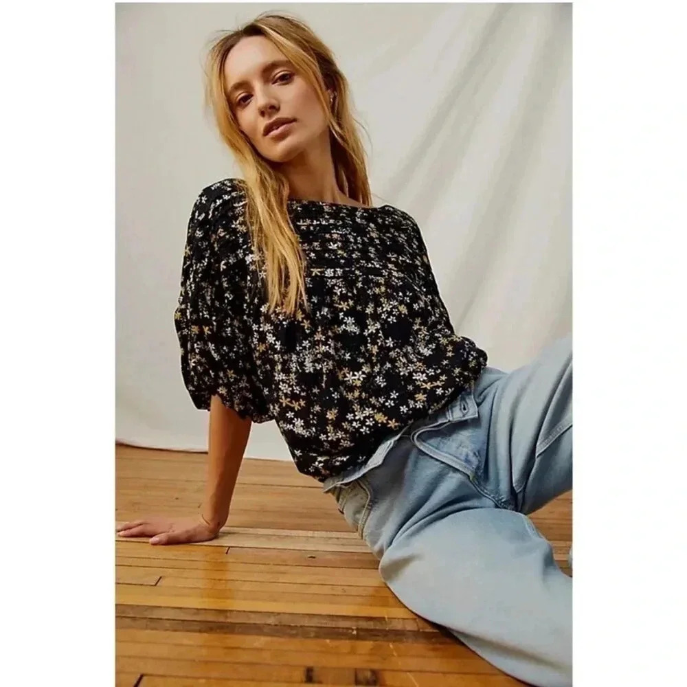 Free people black floral bodysuit